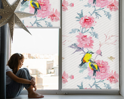 Blackout roller blind for window Birds on flowers