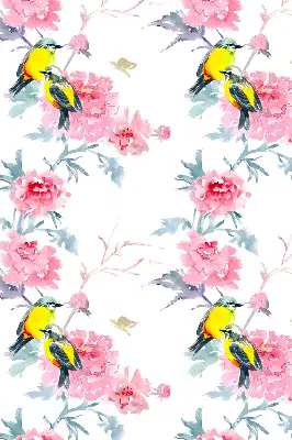 Blackout roller blind for window birds on flowers pattern