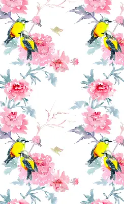 Blackout roller blind for window birds on flowers pattern