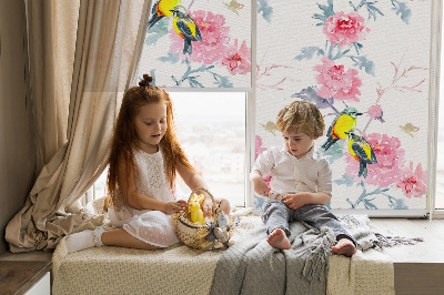 Blackout roller blind for window Birds on flowers