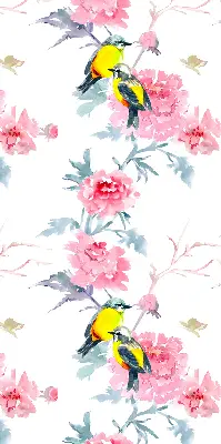 Blackout roller blind for window birds on flowers pattern