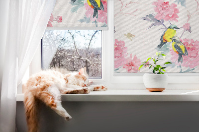 Blackout roller blind for window Birds on flowers