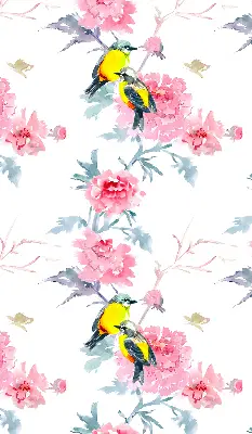 Blackout roller blind for window birds on flowers pattern