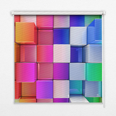 Blackout roller blind for window colorful 3D cubes pattern