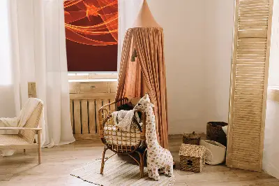 Blackout roller blind with orange abstraction design