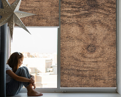 Fabric roller blind for window dark wood finish
