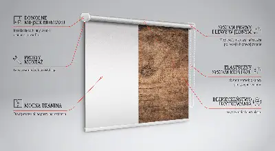 Fabric roller blind for window dark wood finish