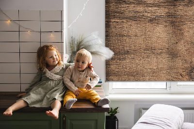 Fabric roller blind for window Dark wood