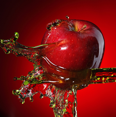 Blackout roller blind An apple doused with water