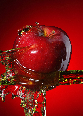 Blackout roller blind An apple doused with water