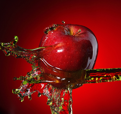 Blackout roller blind An apple doused with water