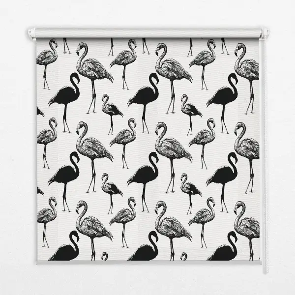 Fabric roller blind for window black flamingos print