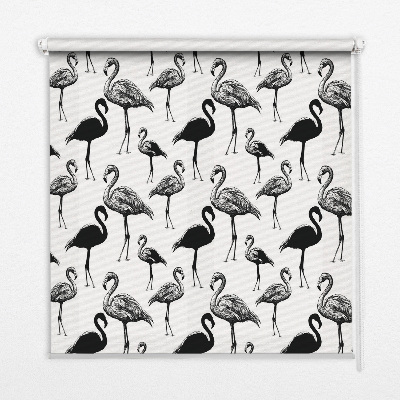 Fabric roller blind for window black flamingos print