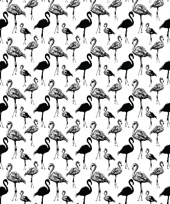 Fabric roller blind for window black flamingos print