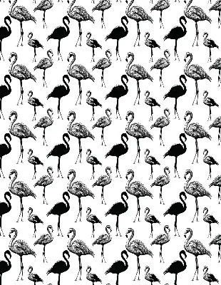 Fabric roller blind for window black flamingos print
