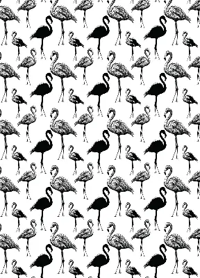 Fabric roller blind for window black flamingos print