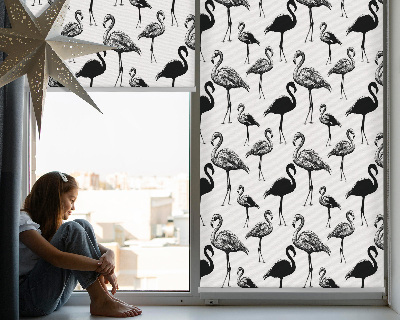 Fabric roller blind for window Black flamingos