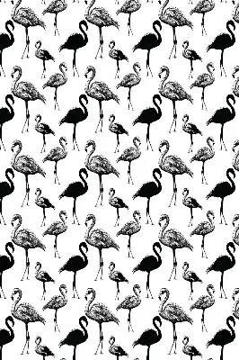 Fabric roller blind for window black flamingos print