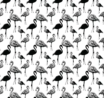 Fabric roller blind for window black flamingos print