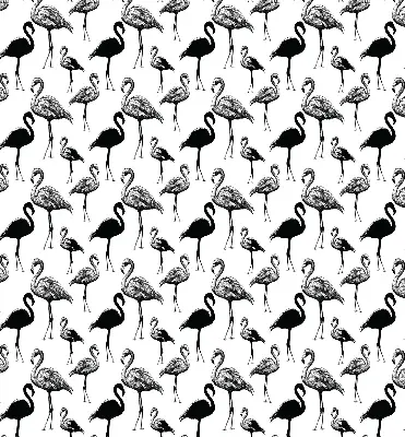 Fabric roller blind for window black flamingos print