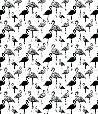 Fabric roller blind for window black flamingos print