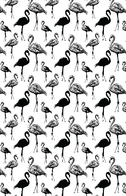Fabric roller blind for window black flamingos print