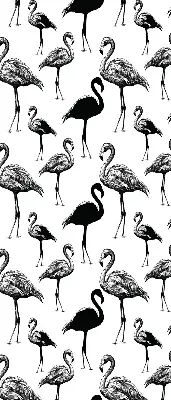 Fabric roller blind for window black flamingos print