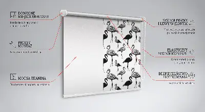 Fabric roller blind for window black flamingos print