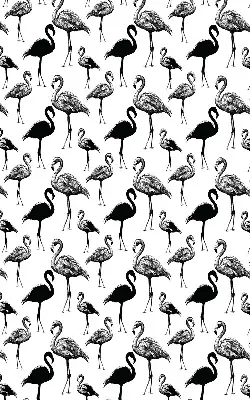 Fabric roller blind for window black flamingos print