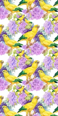 Fabric roller blind for window with yellow parrots print