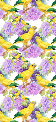 Fabric roller blind for window Yellow parrots