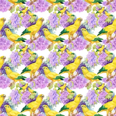 Fabric roller blind for window with yellow parrots print
