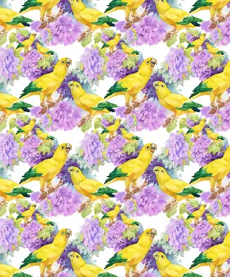 Fabric roller blind for window with yellow parrots print