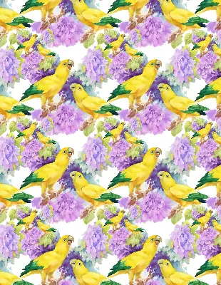 Fabric roller blind for window with yellow parrots print