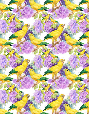 Fabric roller blind for window Yellow parrots