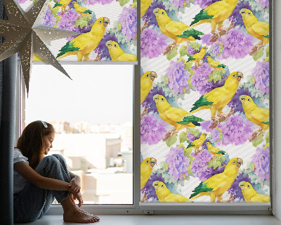 Fabric roller blind for window Yellow parrots
