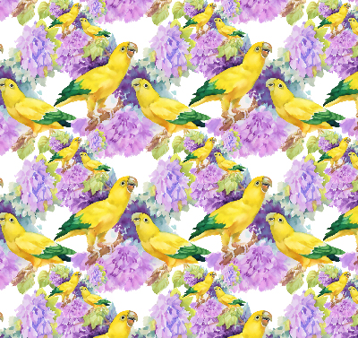 Fabric roller blind for window Yellow parrots