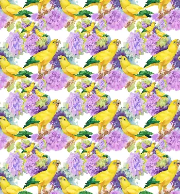 Fabric roller blind for window with yellow parrots print