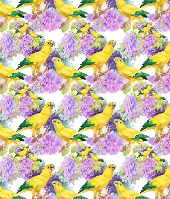 Fabric roller blind for window with yellow parrots print