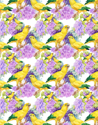 Fabric roller blind for window Yellow parrots