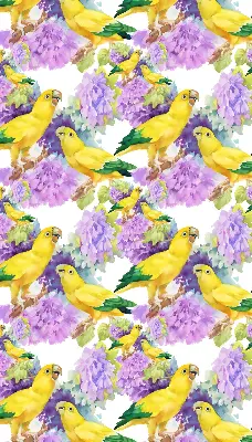 Fabric roller blind for window with yellow parrots print