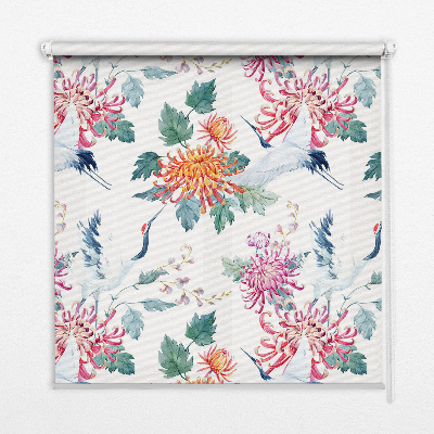 Fabric roller blind for window Heron and flower