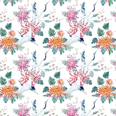 Fabric roller blind for window heron and flower print