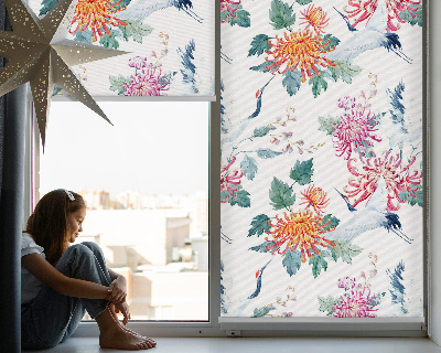 Fabric roller blind for window Heron and flower