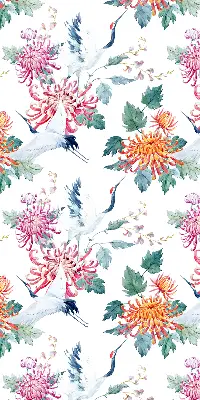 Fabric roller blind for window heron and flower print
