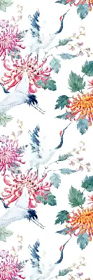 Fabric roller blind for window heron and flower print