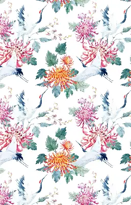 Fabric roller blind for window heron and flower print