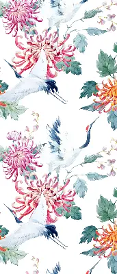 Fabric roller blind for window heron and flower print