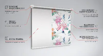 Fabric roller blind for window heron and flower print