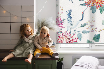 Fabric roller blind for window Heron and flower